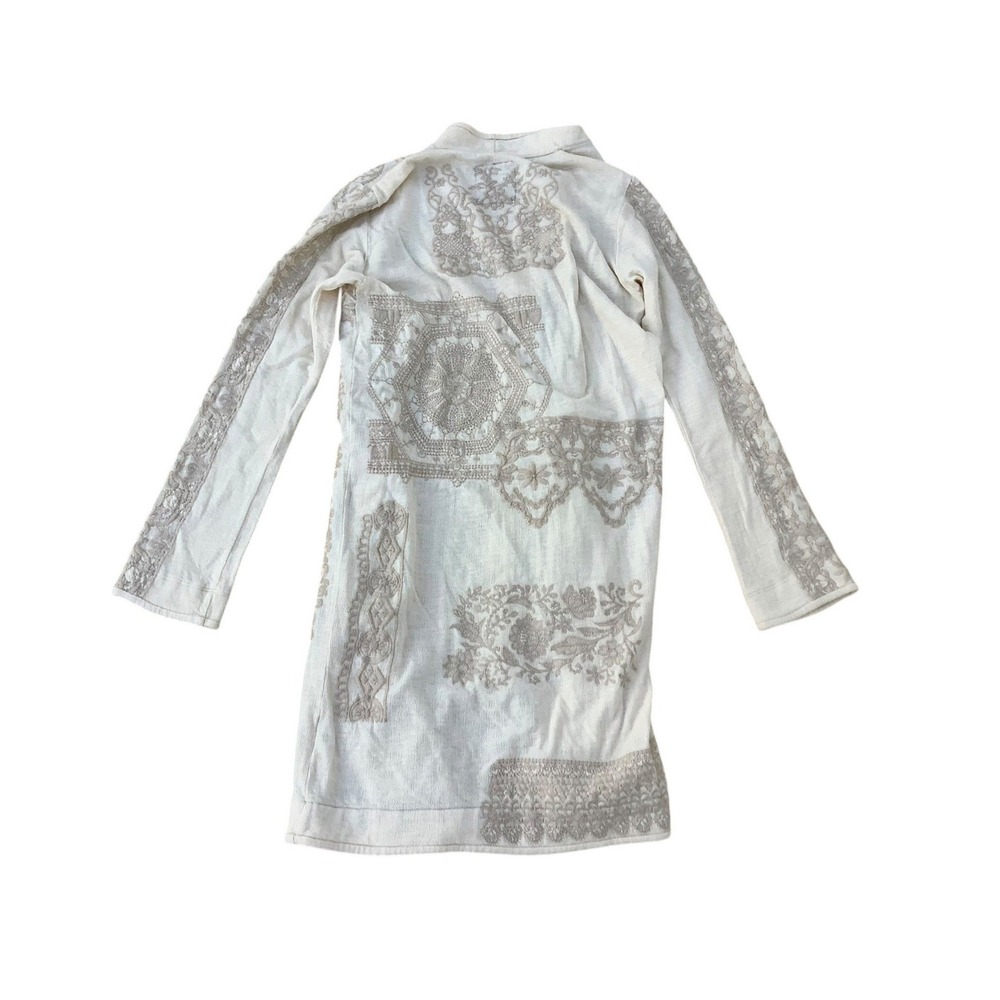Johnny Was Biya Ivory Embroidered Cotton Knit Long Cardigan Duster Womens Small - Picture 2 of 6